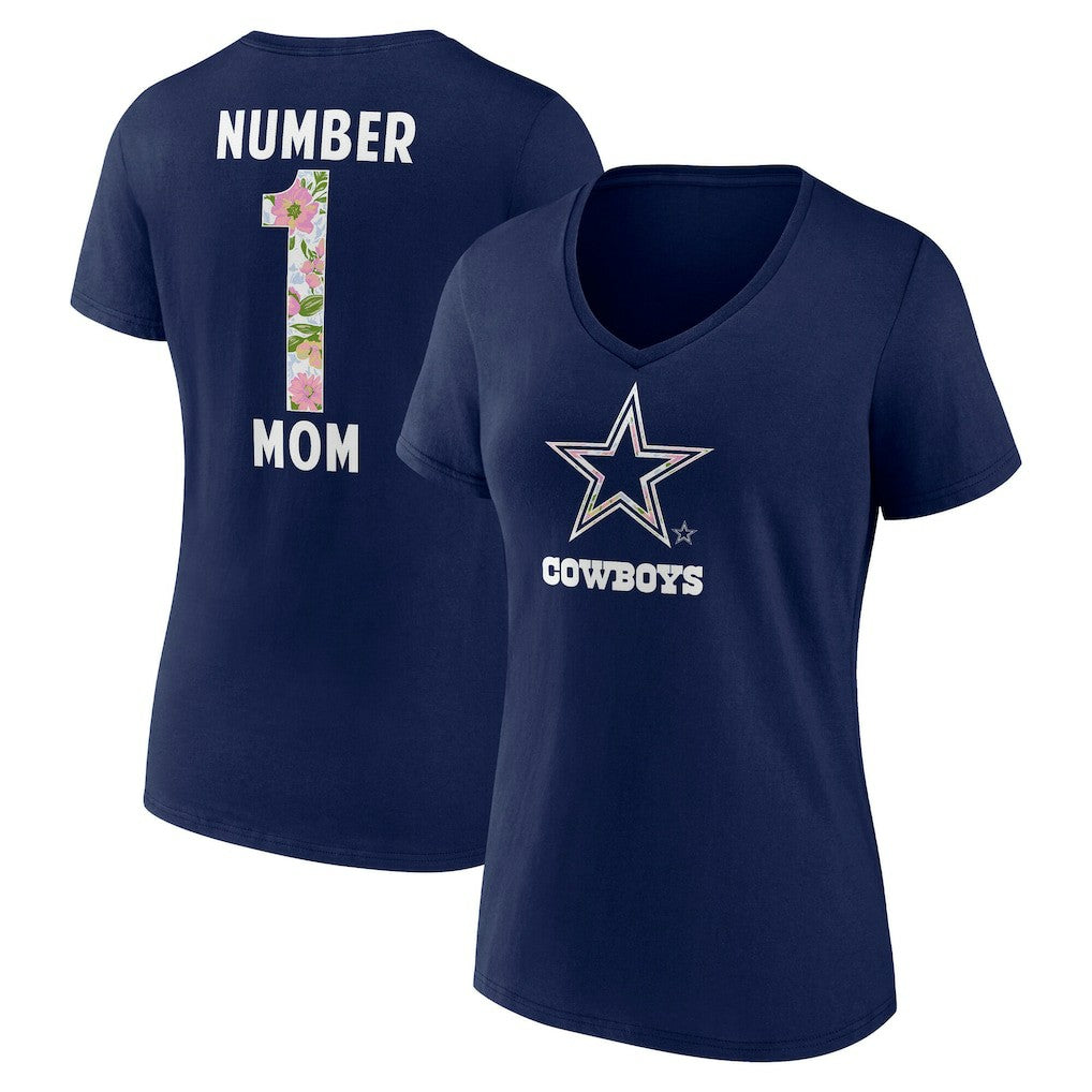 Women's Floral Number 1 Mom V-Neck T-Shirt - Dallas Cowboys