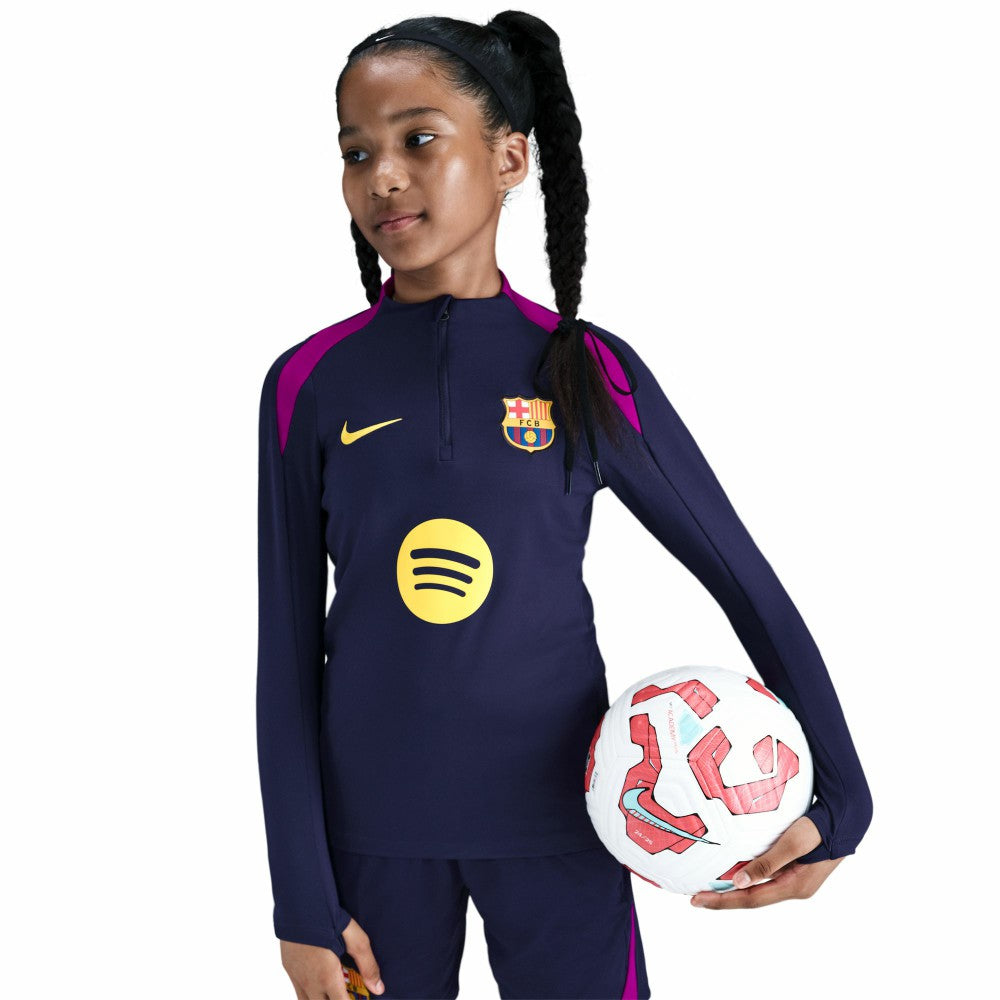Barcelona Youth 2025/26 Strike Drill Quarter-Zip Dri-FIT Long Sleeve Top - Nike Navy