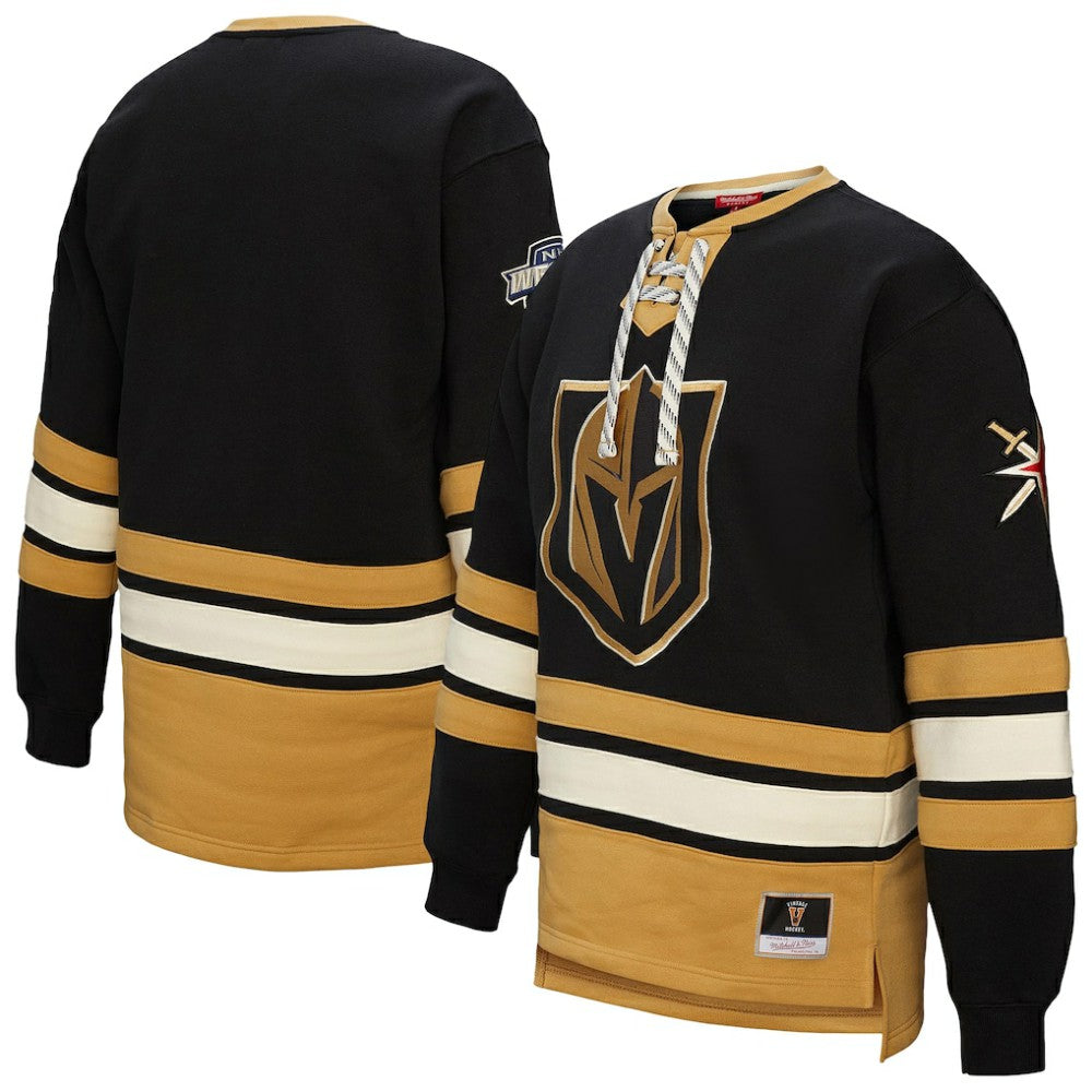 NHL Black Vegas Golden Knights Mitchell & Ness Women's Heritage Lace-Up Pullover Sweatshirt