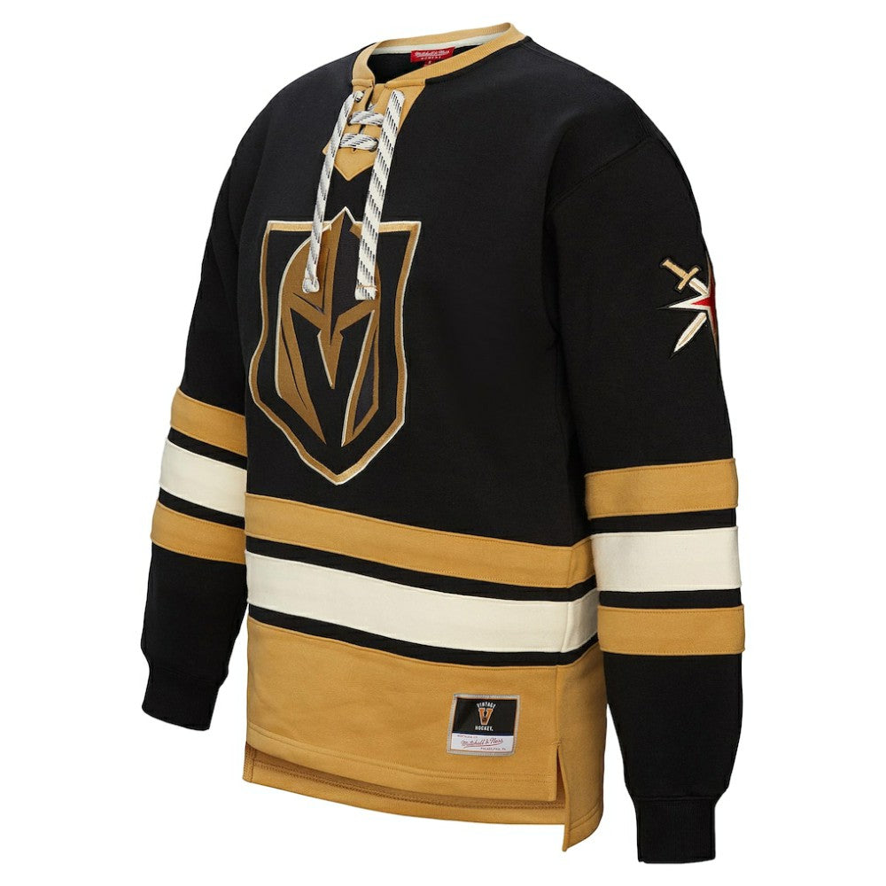 NHL Black Vegas Golden Knights Mitchell & Ness Women's Heritage Lace-Up Pullover Sweatshirt