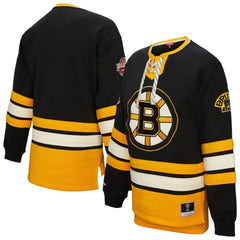 NHL Black Boston Bruins Mitchell & Ness Women's Heritage Lace-Up Pullover Sweatshirt