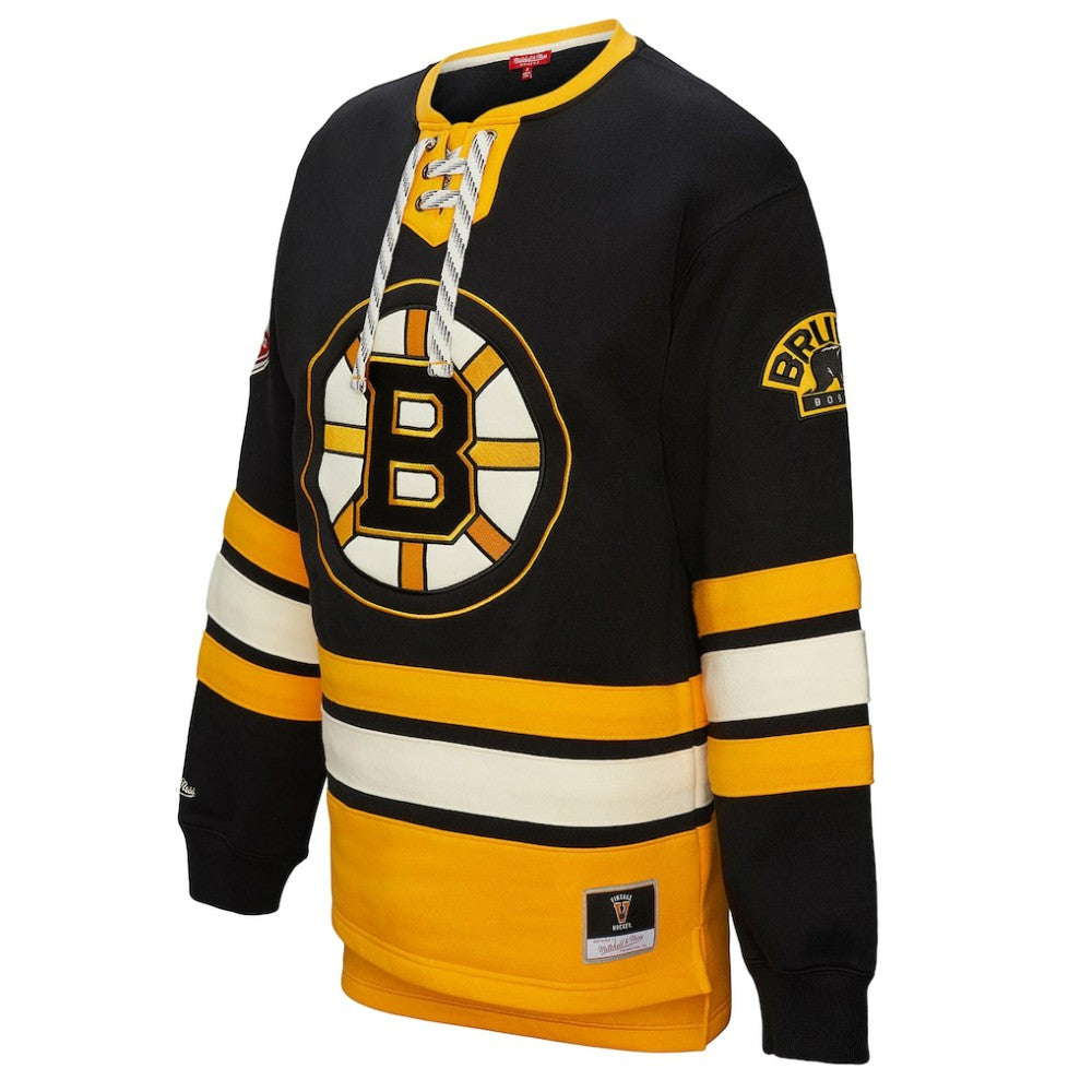 NHL Black Boston Bruins Mitchell & Ness Women's Heritage Lace-Up Pullover Sweatshirt