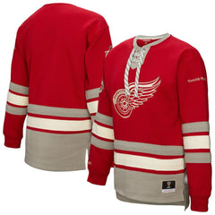 NHL Red Detroit Red Wings Mitchell & Ness Women's Heritage Lace-Up Pullover Sweatshirt