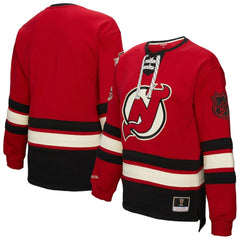 NHL Red New Jersey Devils Mitchell & Ness Women's Heritage Lace-Up Pullover Sweatshirt
