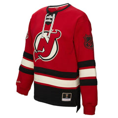 NHL Red New Jersey Devils Mitchell & Ness Women's Heritage Lace-Up Pullover Sweatshirt