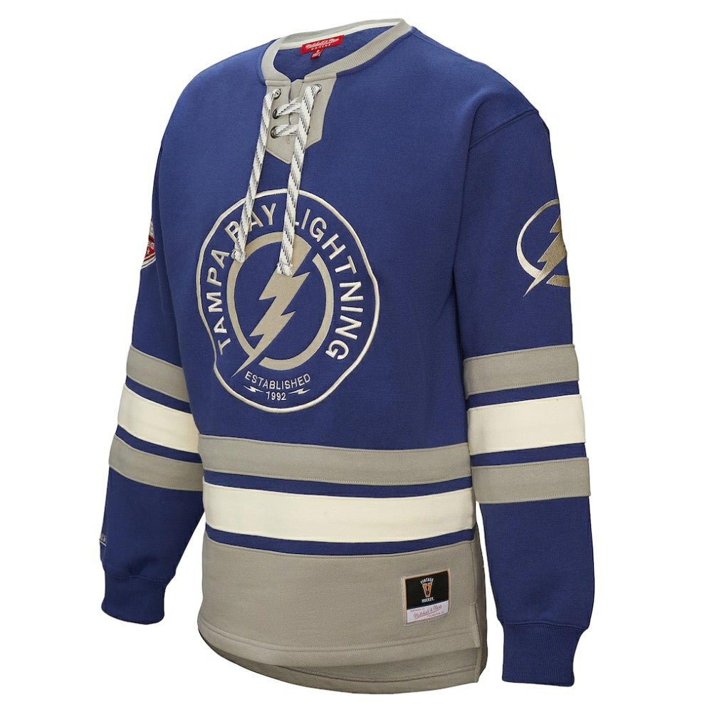 NHL Blue Tampa Bay Lightning Mitchell & Ness Women's Heritage Lace-Up Pullover Sweatshirt