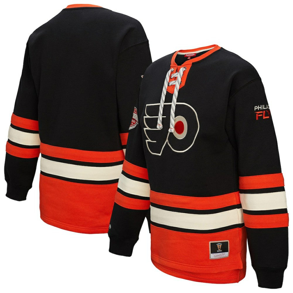 NHL Black Philadelphia Flyers Mitchell & Ness Women's Heritage Lace-Up Pullover Sweatshirt