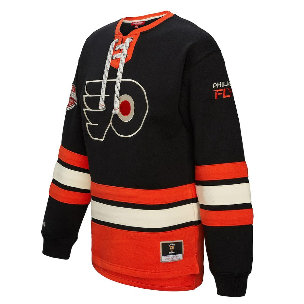 NHL Black Philadelphia Flyers Mitchell & Ness Women's Heritage Lace-Up Pullover Sweatshirt