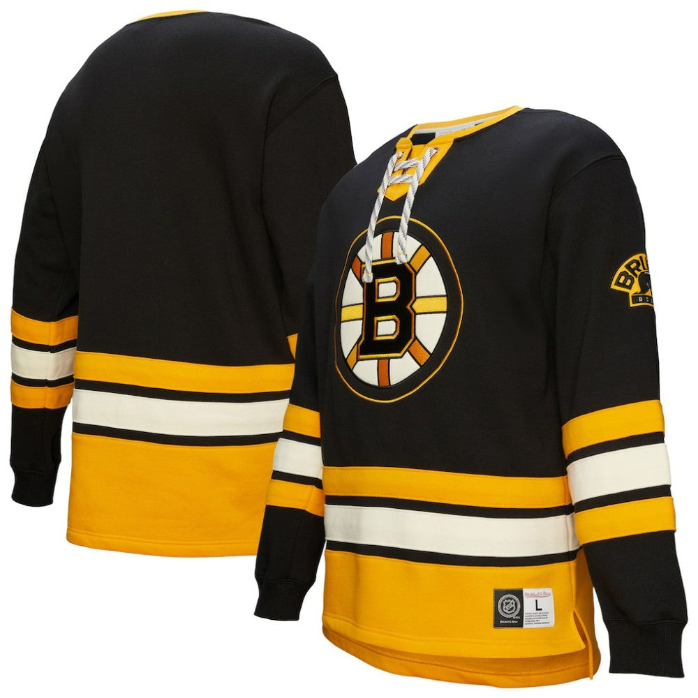 NHL Black Boston Bruins Heritage Lace-Up Pullover Sweatshirt