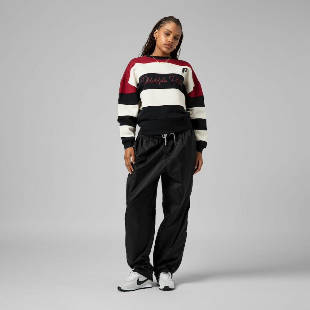 MLB Philadelphia Phillies Mitchell & Ness Women's Cooperstown Collection Blocked Fleece Pullover Sweatshirt- Burgundy/Black