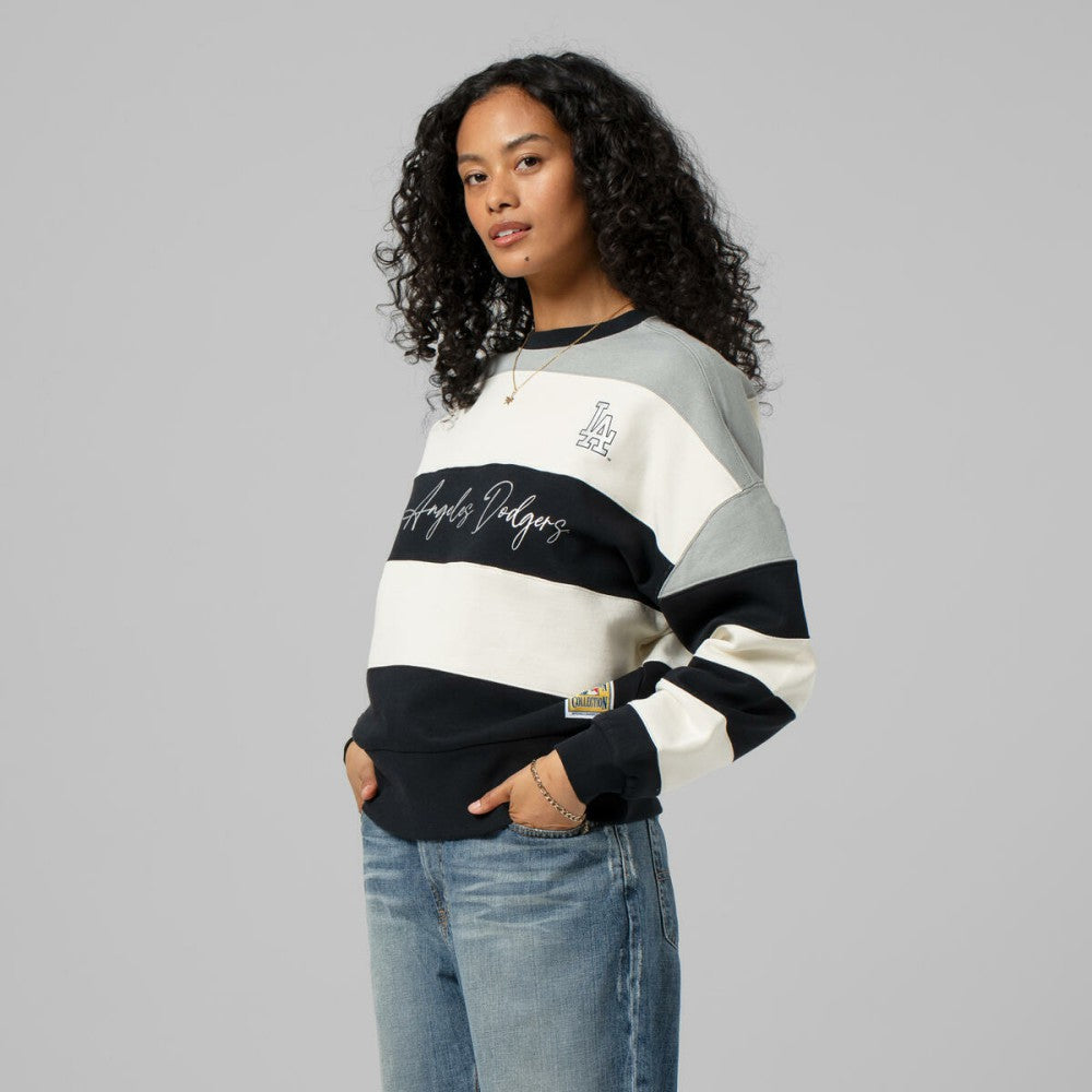 MLB Los Angeles Dodgers Mitchell & Ness Women's Cooperstown Collection Blocked Fleece Pullover Sweatshirt- Gray/Black