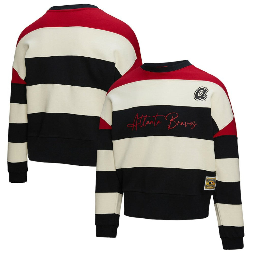 MLB Atlanta Braves Mitchell & Ness Women's Cooperstown Collection Blocked Fleece Pullover Sweatshirt- Red/Black