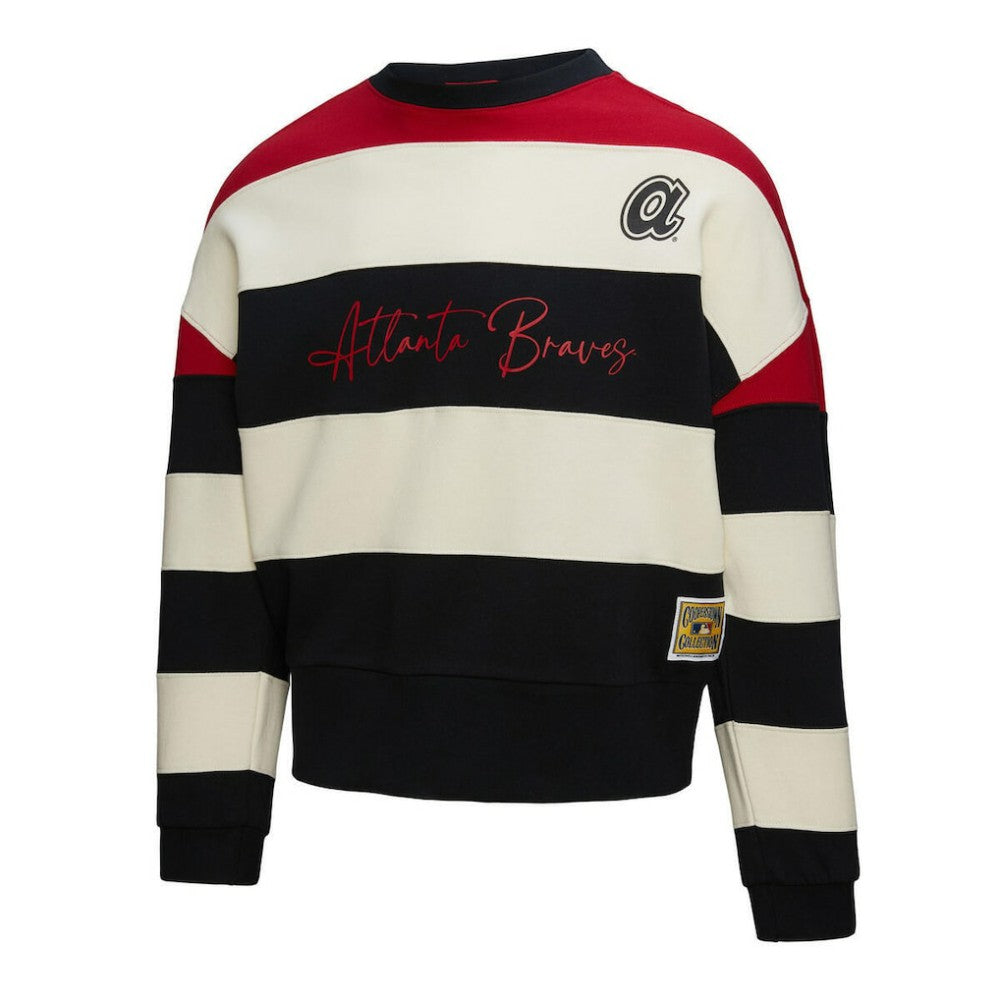 MLB Atlanta Braves Mitchell & Ness Women's Cooperstown Collection Blocked Fleece Pullover Sweatshirt- Red/Black