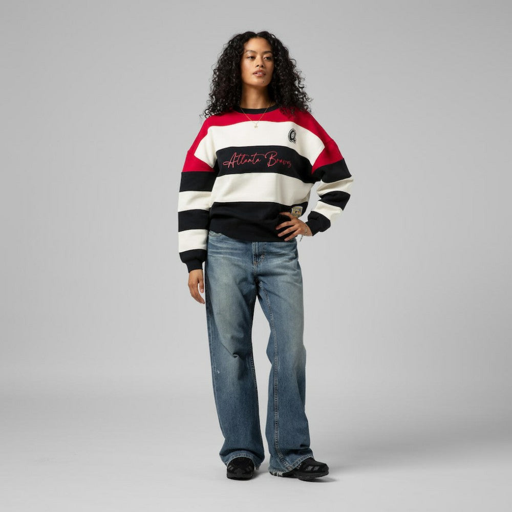 MLB Atlanta Braves Mitchell & Ness Women's Cooperstown Collection Blocked Fleece Pullover Sweatshirt- Red/Black
