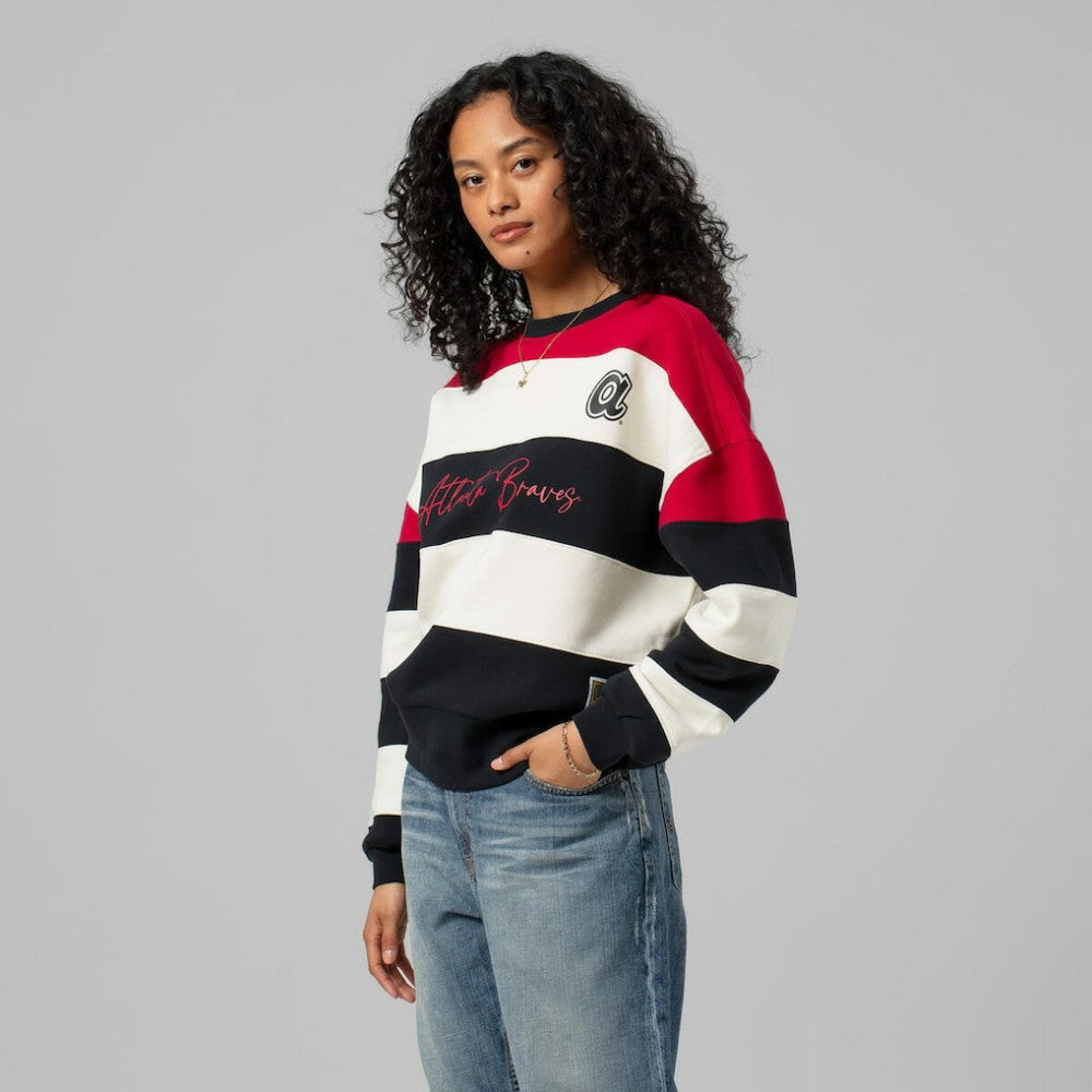 MLB Atlanta Braves Mitchell & Ness Women's Cooperstown Collection Blocked Fleece Pullover Sweatshirt- Red/Black