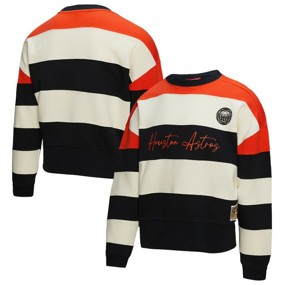 MLB Houston Astros Mitchell & Ness Women's Cooperstown Collection Blocked Fleece Pullover Sweatshirt- Orange/Black