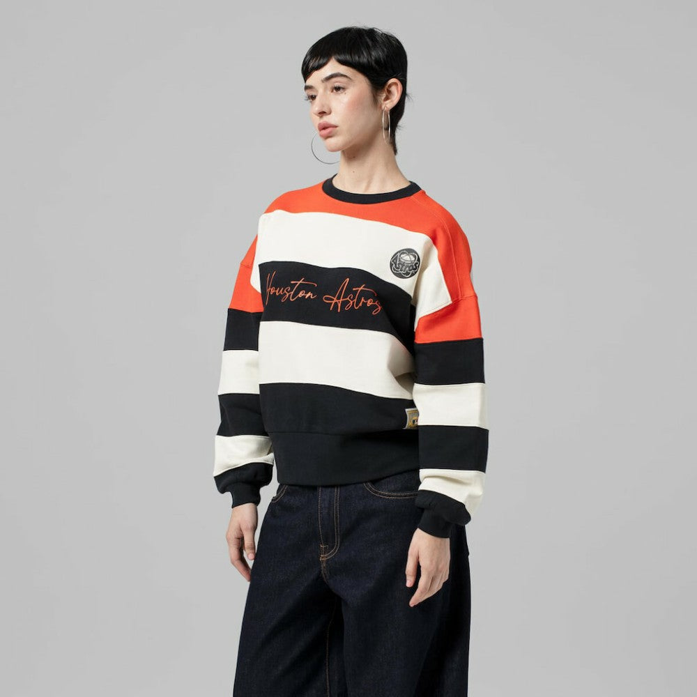 MLB Houston Astros Mitchell & Ness Women's Cooperstown Collection Blocked Fleece Pullover Sweatshirt- Orange/Black