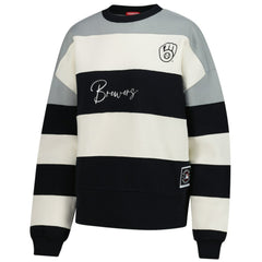 MLB Milwaukee Brewers Mitchell & Ness Women's Cooperstown Collection Blocked Fleece Pullover Sweatshirt- Gray/Black