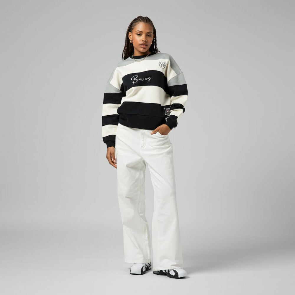 MLB Milwaukee Brewers Mitchell & Ness Women's Cooperstown Collection Blocked Fleece Pullover Sweatshirt- Gray/Black