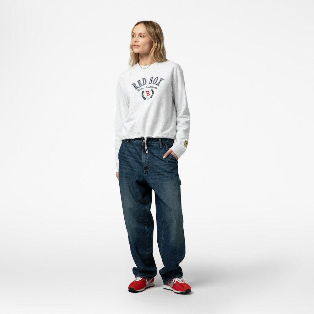MLB Boston Red Sox Mitchell & Ness Women's Cropped Toggle Pullover Sweatshirt