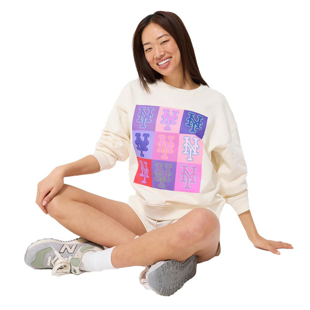 MLB New York Mets Terez Women's Technicolor  Oversized Pullover Sweatshirt