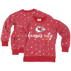 Wes & Willy Girls Youth Shimmer Star Reverse Fleece Pullover Sweatshirt - Kansas City Chiefs