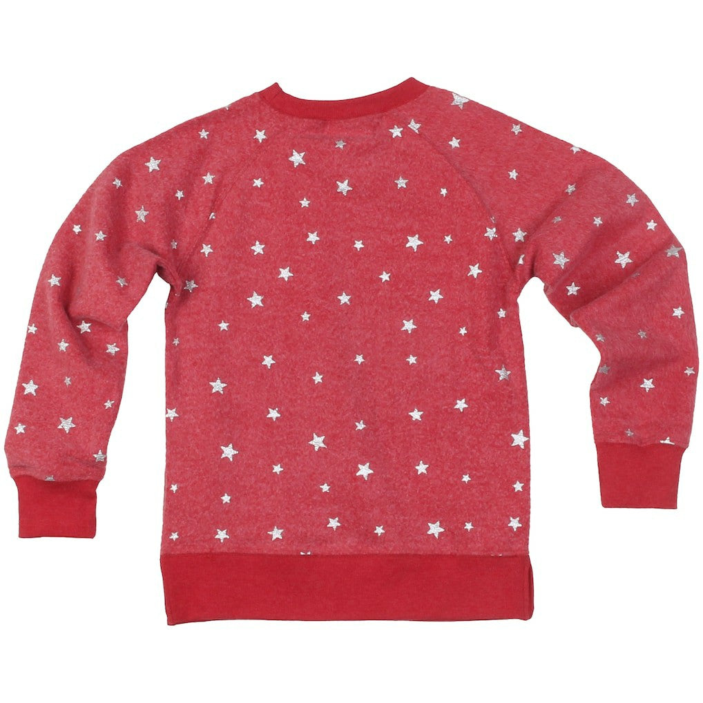 Wes & Willy Girls Youth Shimmer Star Reverse Fleece Pullover Sweatshirt - Kansas City Chiefs