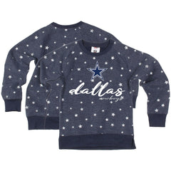 Wes & Willy Girls Youth Shimmer Star Reverse Fleece Pullover Sweatshirt - Dallas Cowboys