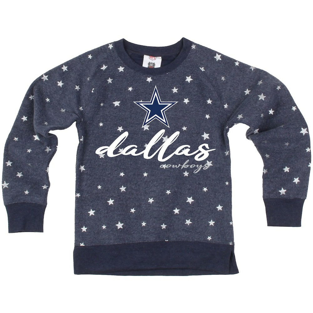 Wes & Willy Girls Youth Shimmer Star Reverse Fleece Pullover Sweatshirt - Dallas Cowboys