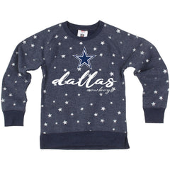 Wes & Willy Girls Youth Shimmer Star Reverse Fleece Pullover Sweatshirt - Dallas Cowboys