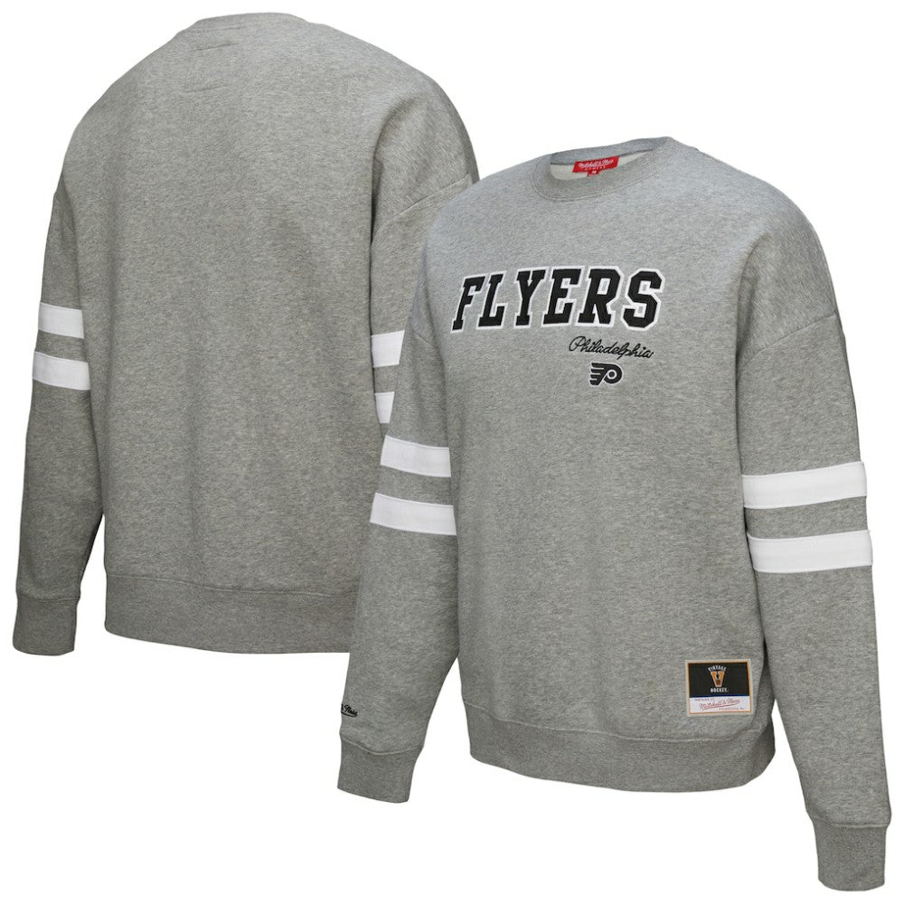 NHL Heather Gray Philadelphia Flyers Mitchell & Ness Women's Logo Lightweight Pullover Sweatshirt