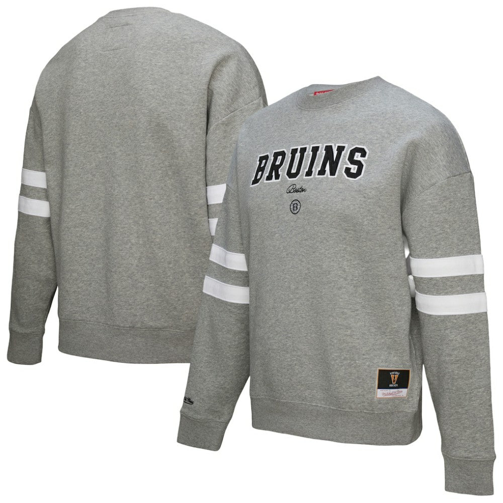 NHL Heather Gray Boston Bruins Mitchell & Ness Women's Logo Lightweight Pullover Sweatshirt