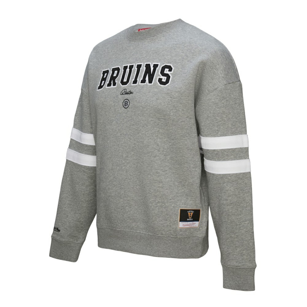 NHL Heather Gray Boston Bruins Mitchell & Ness Women's Logo Lightweight Pullover Sweatshirt