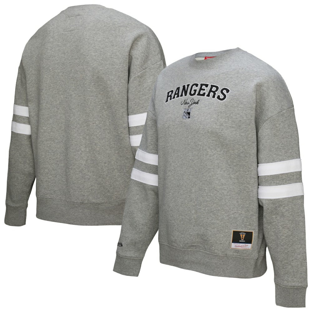 NHL Heather Gray New York Rangers Mitchell & Ness Women's Logo Lightweight Pullover Sweatshirt