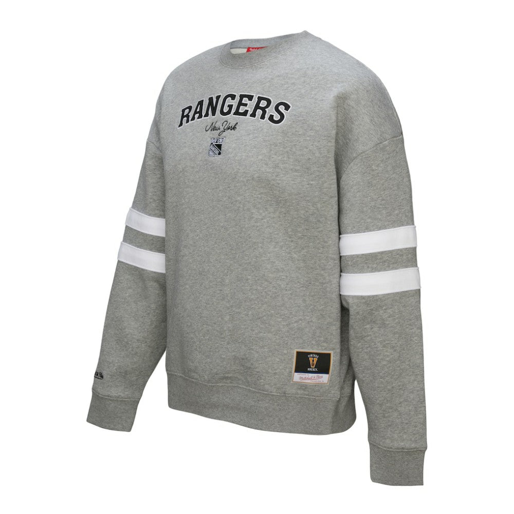 NHL Heather Gray New York Rangers Mitchell & Ness Women's Logo Lightweight Pullover Sweatshirt