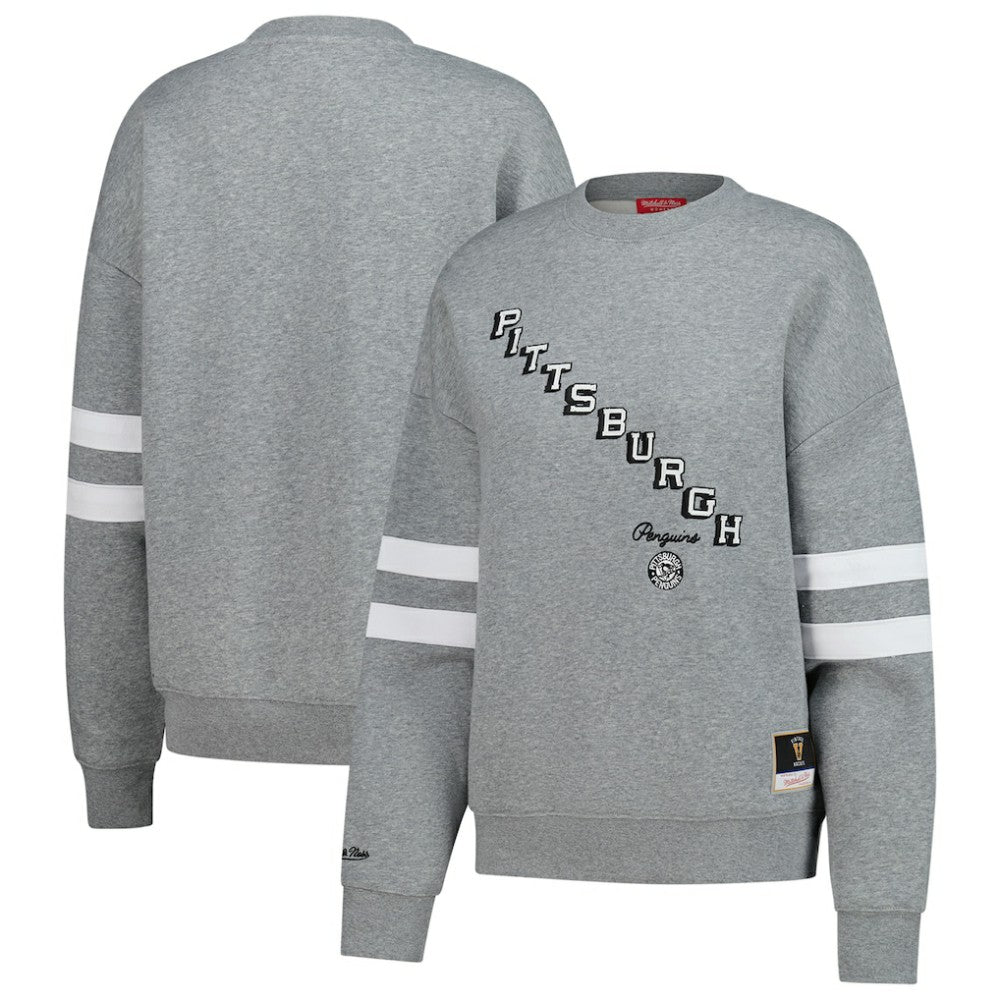 NHL Heather Gray Pittsburgh Penguins Mitchell & Ness Women's Logo Lightweight Pullover Sweatshirt