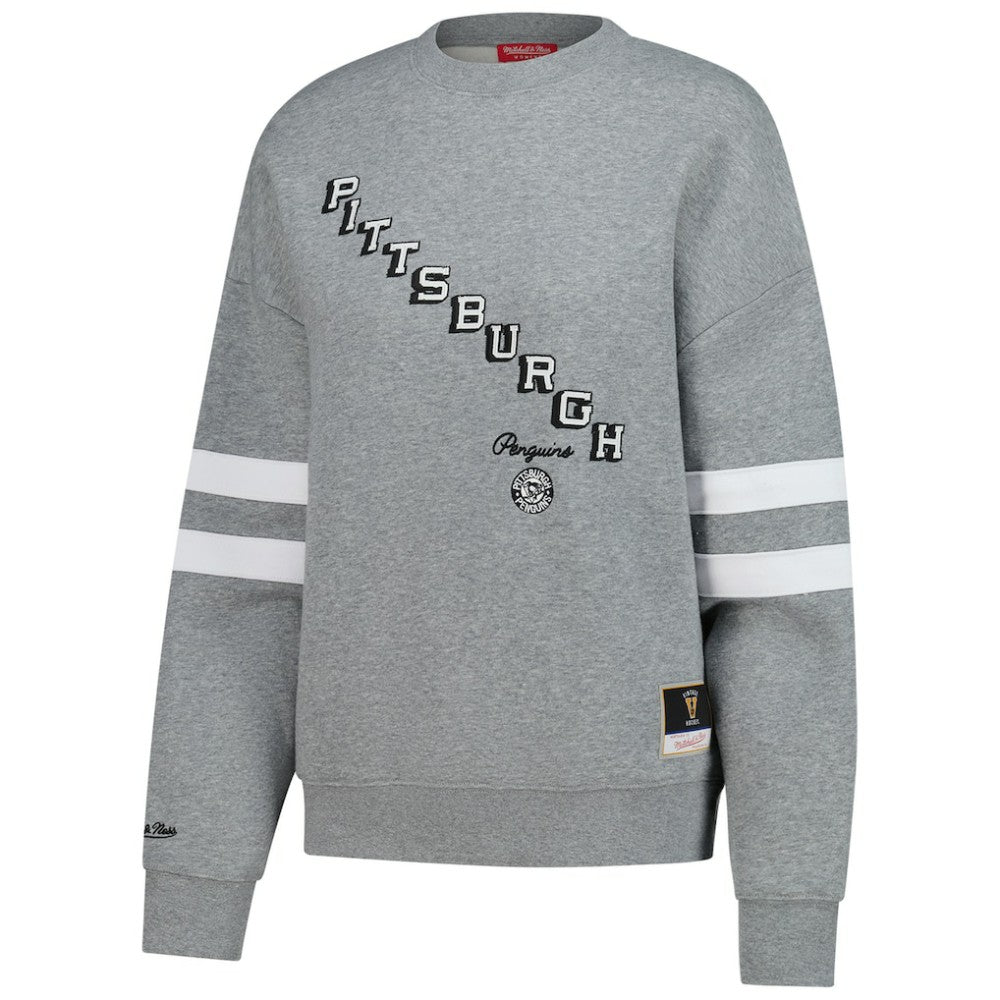 NHL Heather Gray Pittsburgh Penguins Mitchell & Ness Women's Logo Lightweight Pullover Sweatshirt