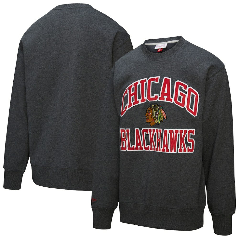 NHL Heather Charcoal Chicago Blackhawks Mitchell & Ness Playoff Win Fleece Pullover Sweatshirt