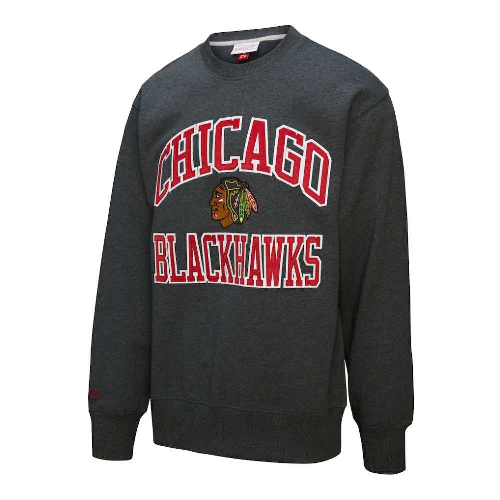NHL Heather Charcoal Chicago Blackhawks Mitchell & Ness Playoff Win Fleece Pullover Sweatshirt