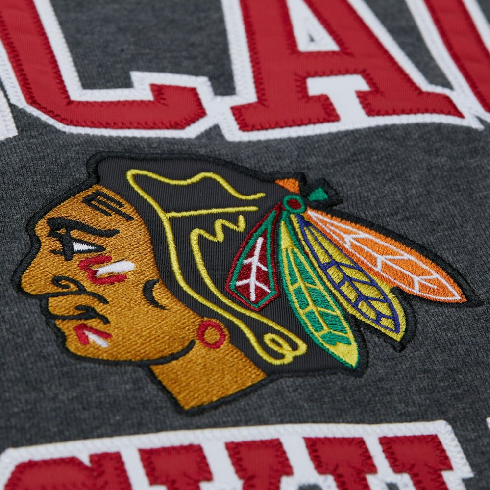 NHL Heather Charcoal Chicago Blackhawks Mitchell & Ness Playoff Win Fleece Pullover Sweatshirt