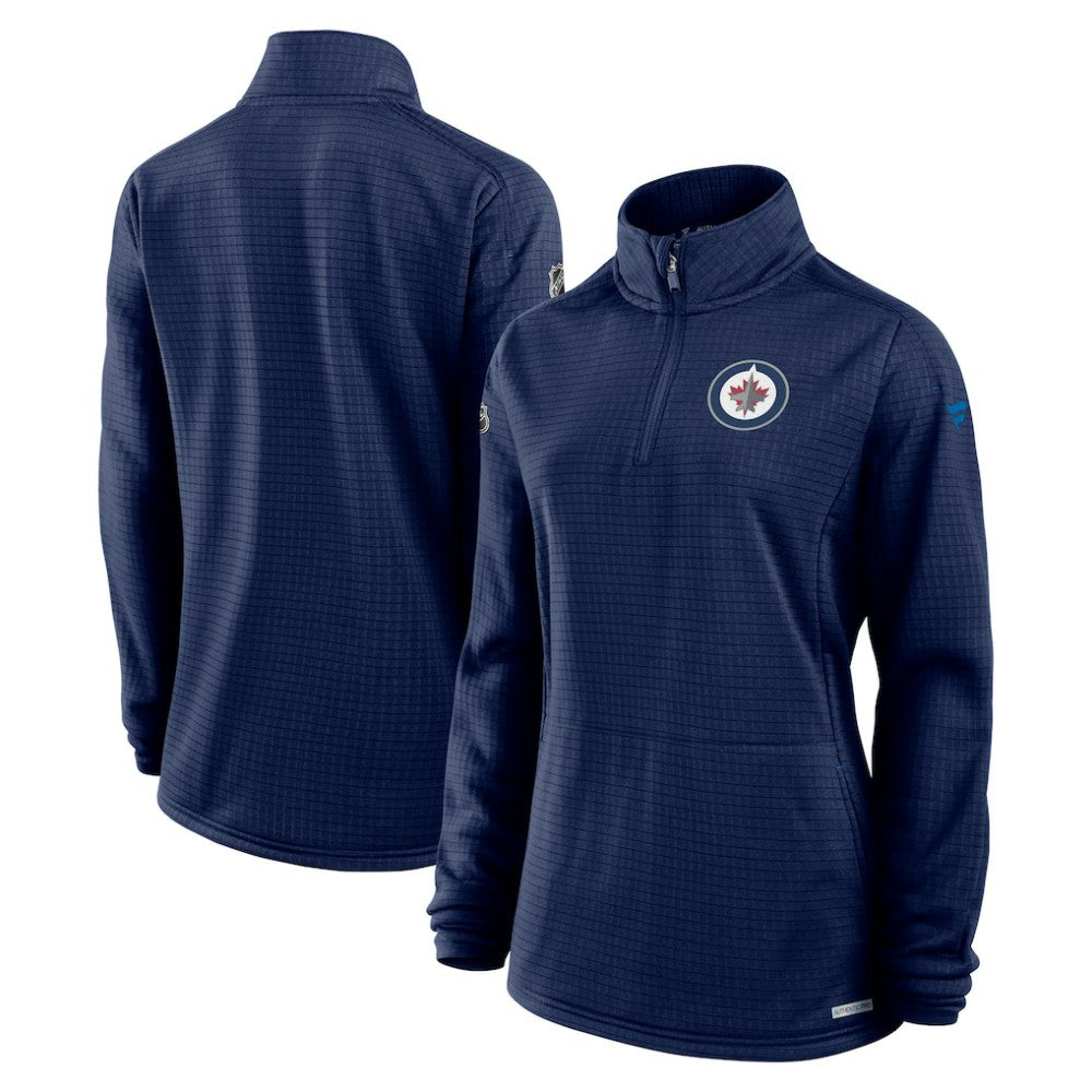 NHL Navy Winnipeg Jets Fanatics Women's Authentic Pro Rink Quarter-Zip Pullover