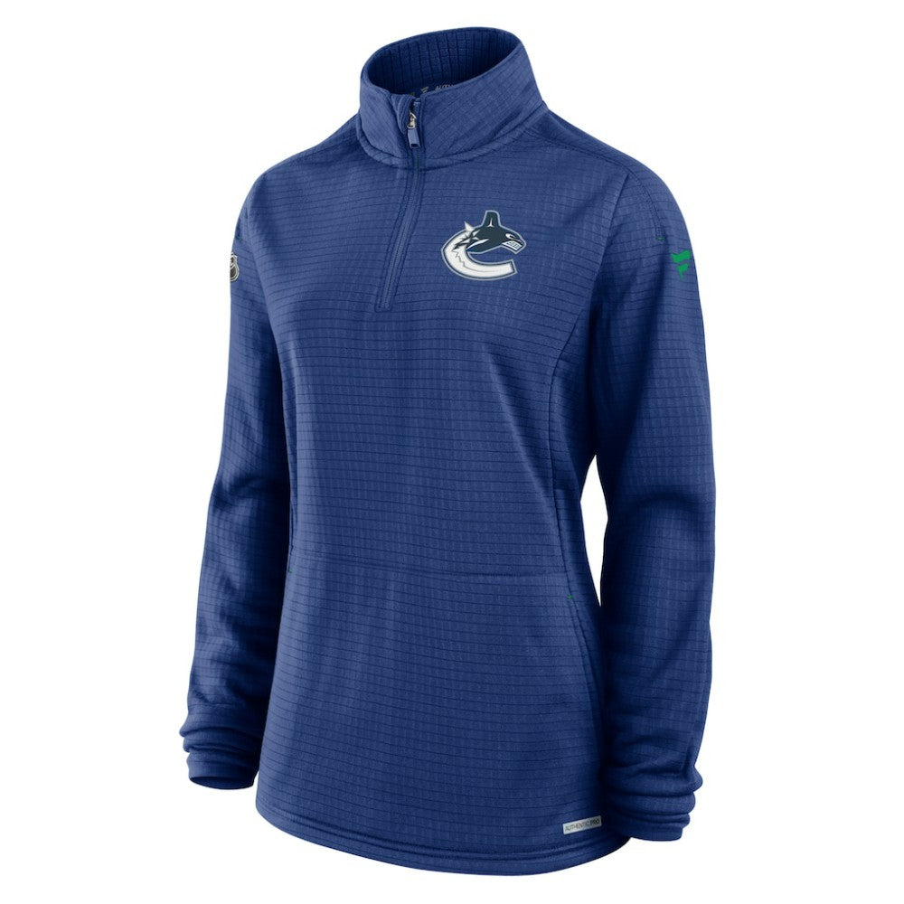 NHL Blue Vancouver Canucks Fanatics Women's Authentic Pro Rink Quarter-Zip Pullover