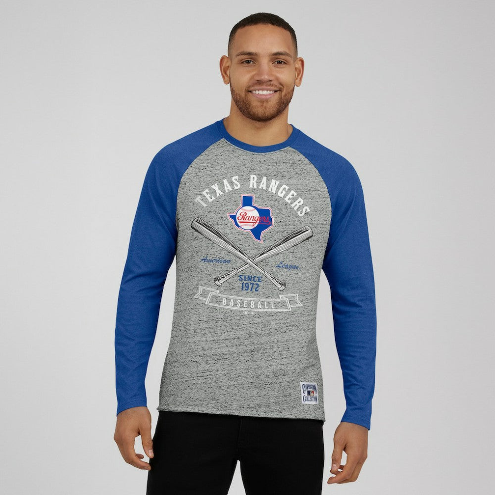 MLB Texas Rangers Darius Rucker Collection by Fanatics Raw Edge Raglan Long Sleeve Baseball T-Shirt