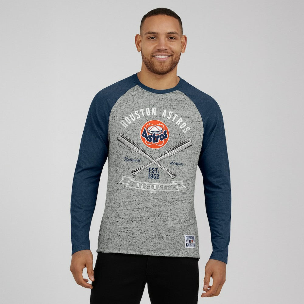 MLB Houston Astros Darius Rucker Collection by Fanatics Raw Edge Raglan Long Sleeve Baseball T-Shirt