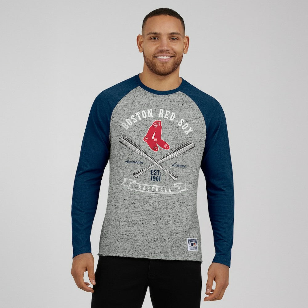 MLB Boston Red Sox Darius Rucker Collection by Fanatics Raw Edge Raglan Long Sleeve Baseball T-Shirt