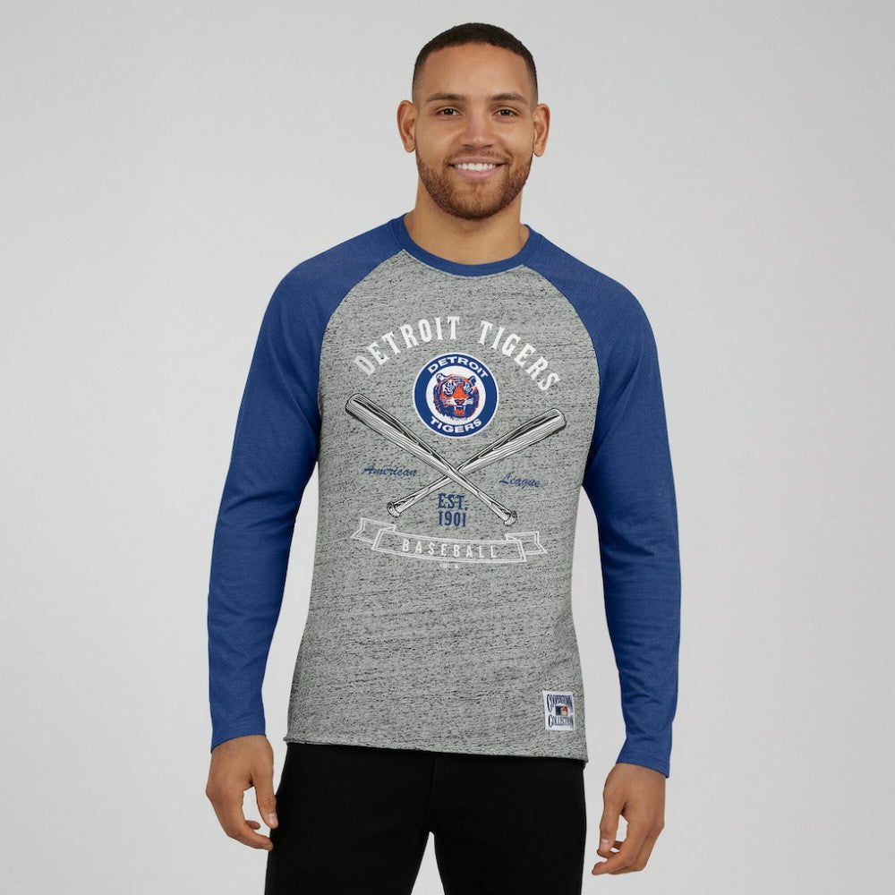 MLB Detroit Tigers Darius Rucker Collection by Fanatics Raw Edge Raglan Long Sleeve Baseball T-Shirt