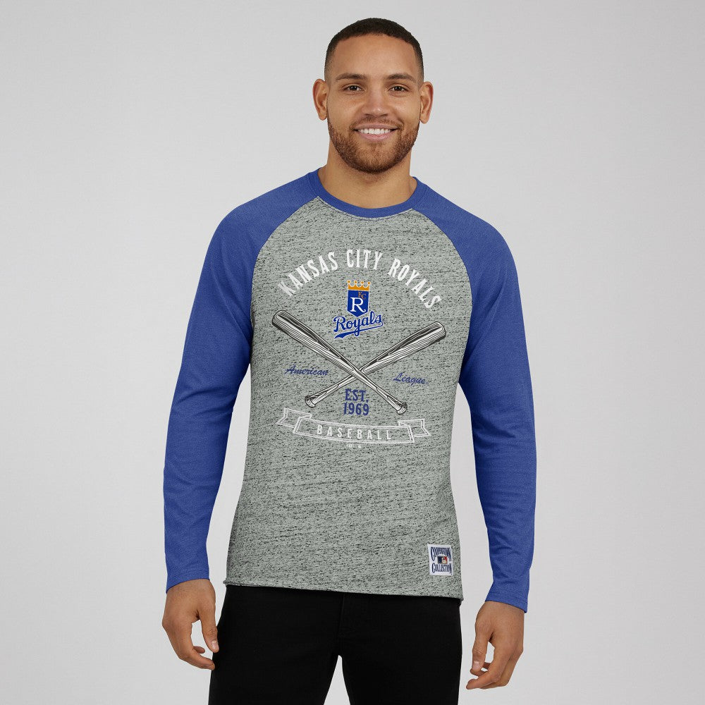 MLB Kansas City Royals Darius Rucker Collection by Fanatics Raw Edge Raglan Long Sleeve Baseball T-Shirt