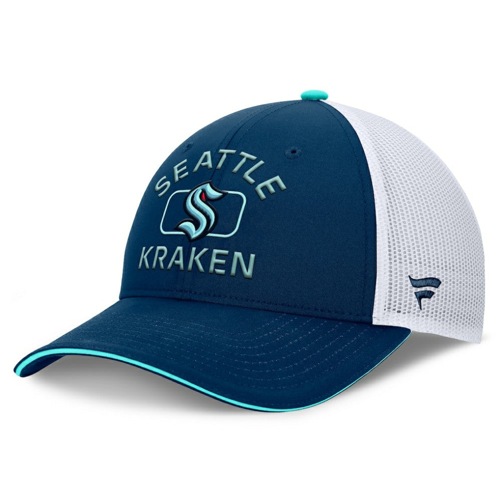 NHL Deep Sea Blue/White Seattle Kraken Fanatics Authentic Pro Rink Adjustable Trucker Hat