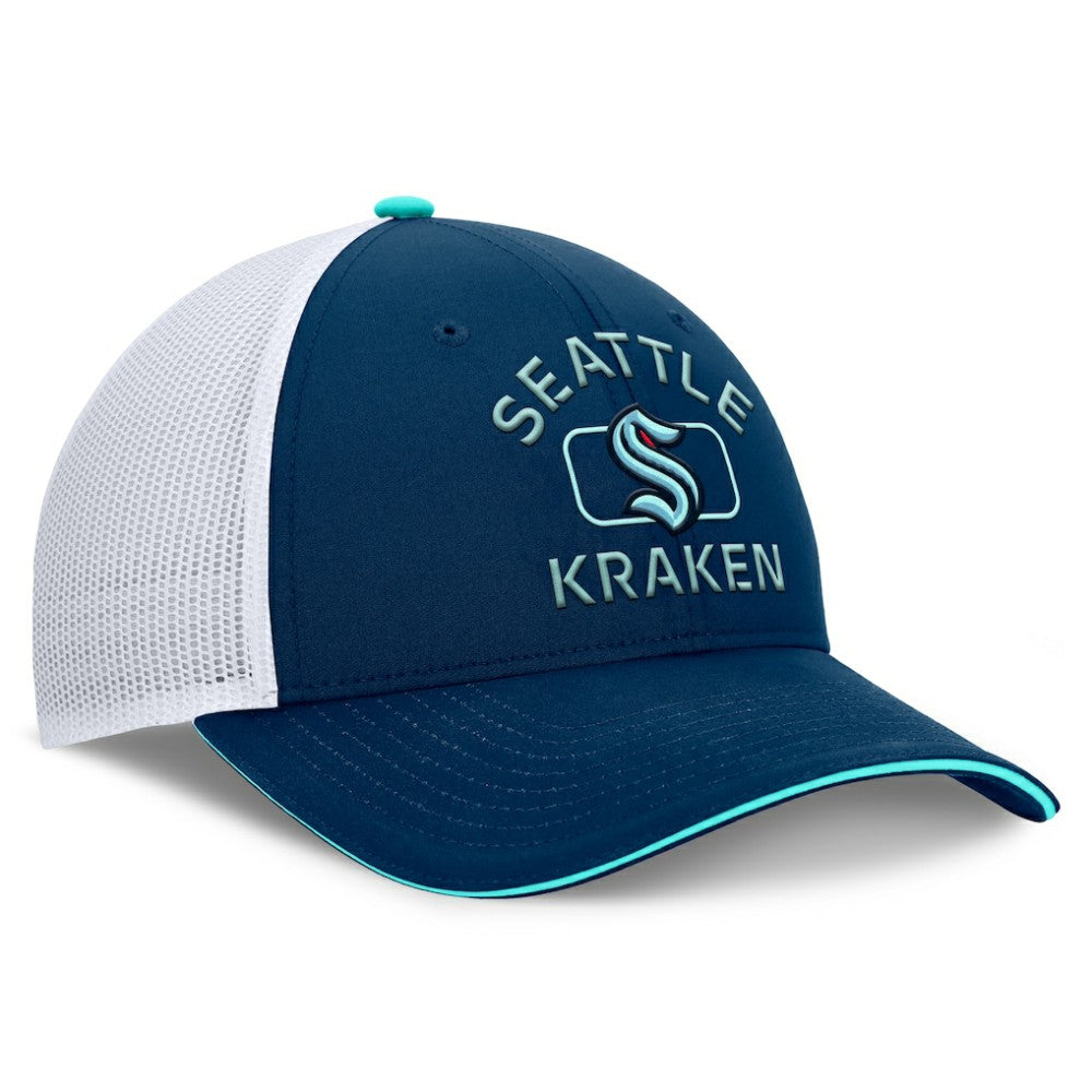 NHL Deep Sea Blue/White Seattle Kraken Fanatics Authentic Pro Rink Adjustable Trucker Hat