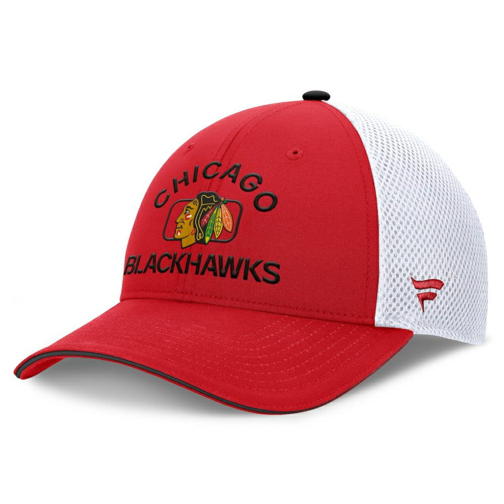 NHL Red/White Chicago Blackhawks Fanatics Authentic Pro Rink Adjustable Trucker Hat